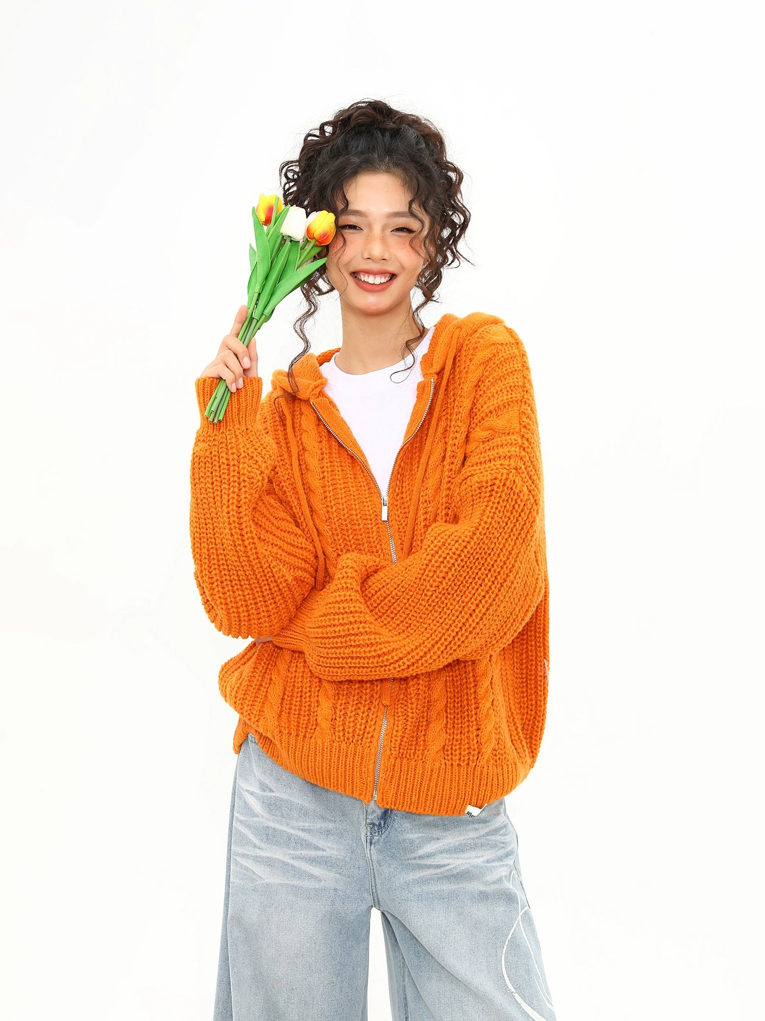 Sunburst Cable Knit Zip Hoodie