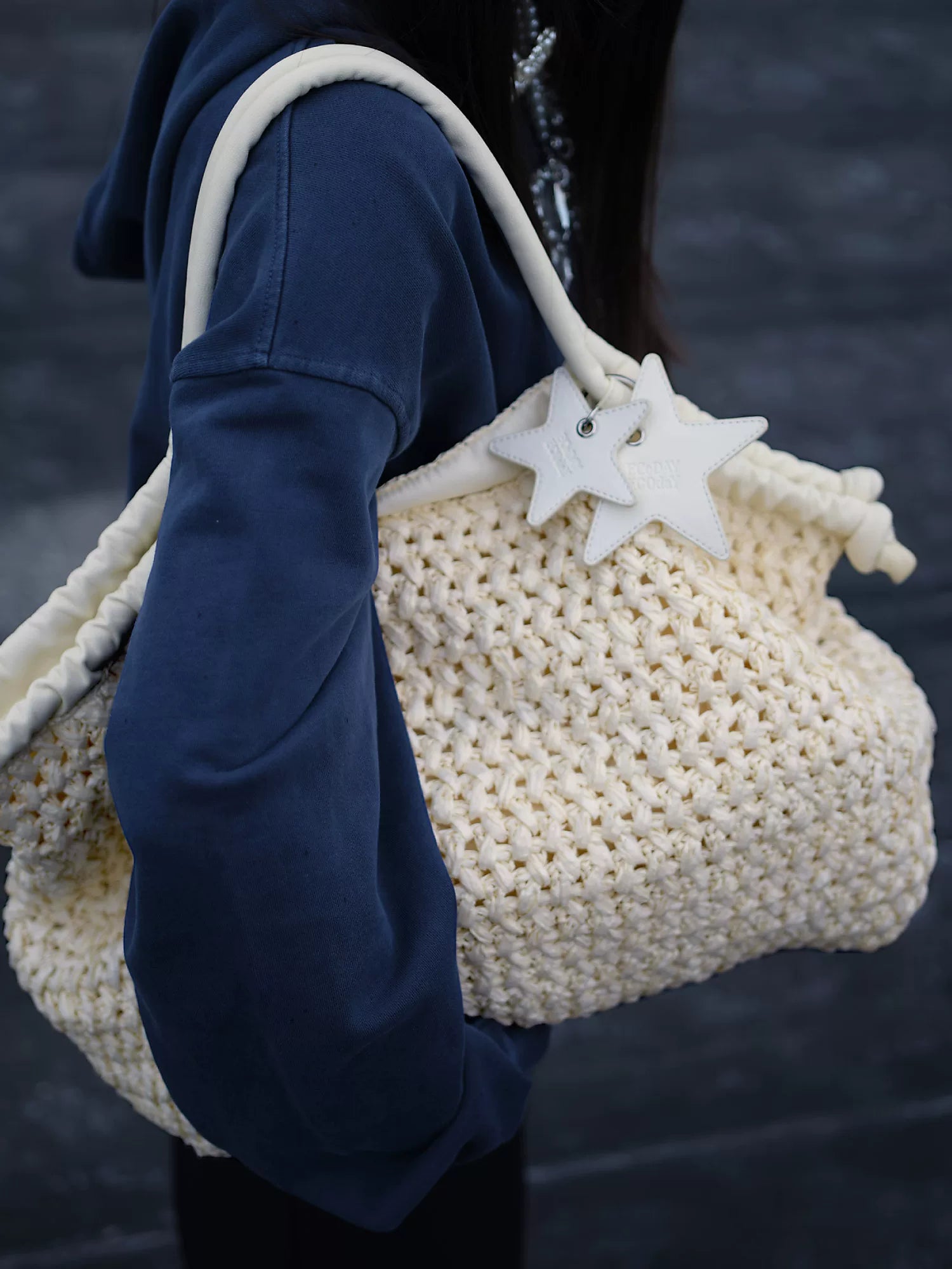 Star-Charm Woven Straw Hobo Tote - view 1
