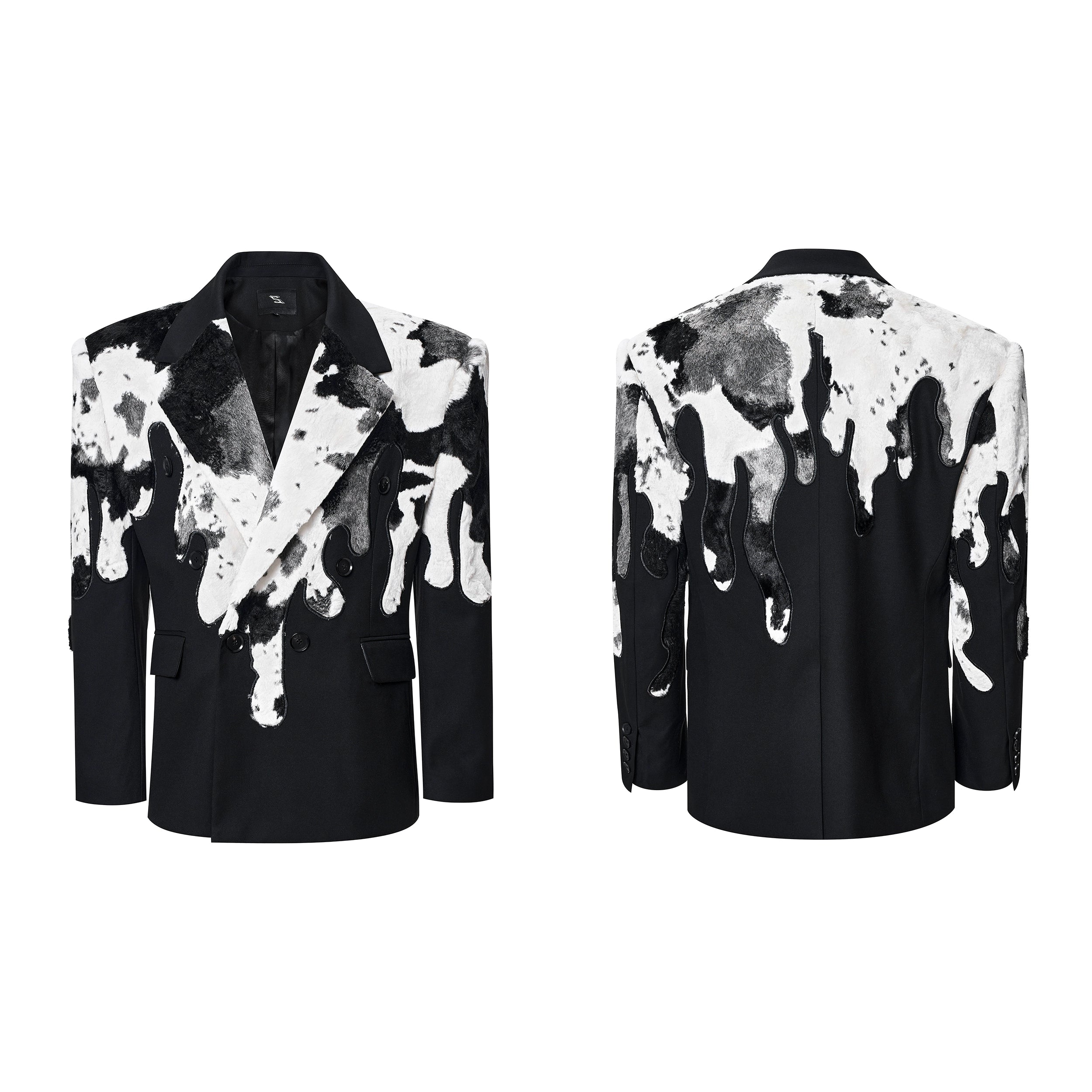 Black White Drip Faux Fur Blazer