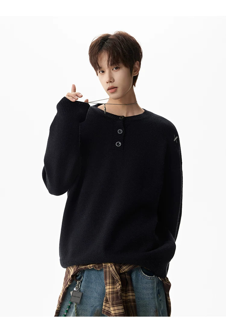 Campus Mist Henley Knit Sweater