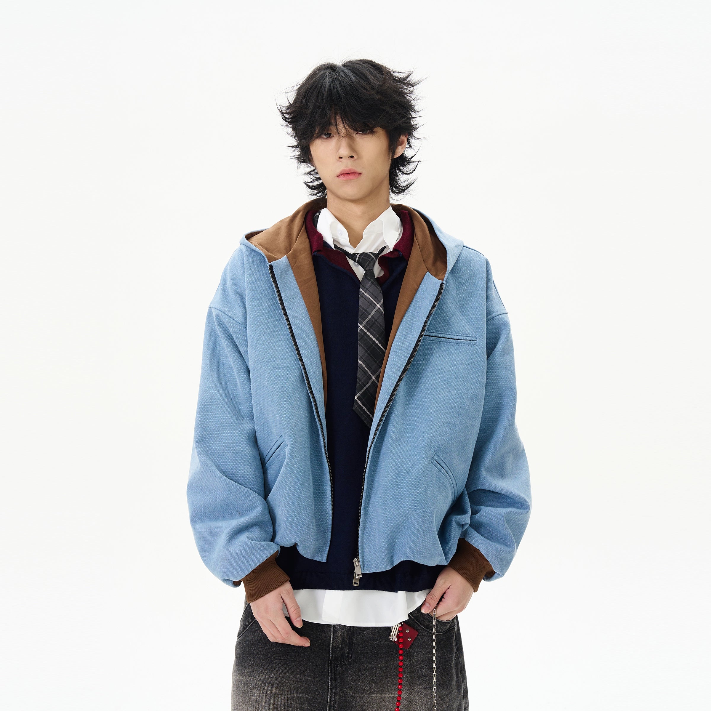 Blue Fleece Hooded Bomber Jacket