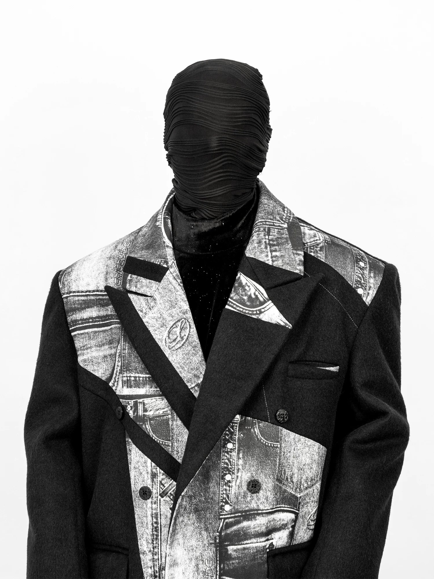Monochrome Relic Spliced Denim Panel Overcoat