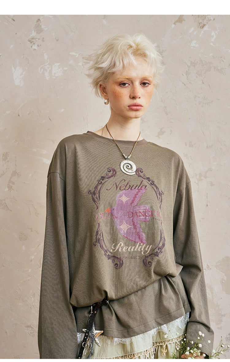 Vintage Graphic Print Layered Sweater