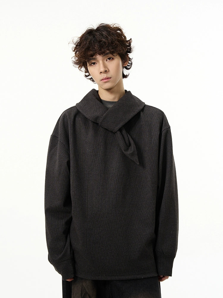 Dark Knit Scarf Collar Sweater