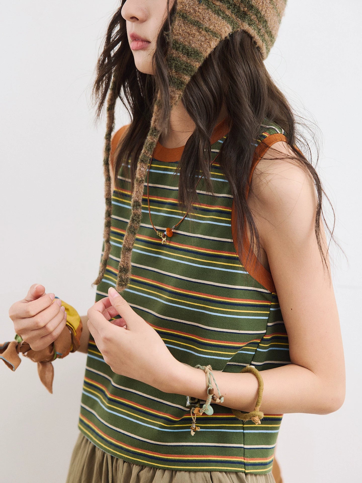 Contrast Trim Striped Knit Tank Top