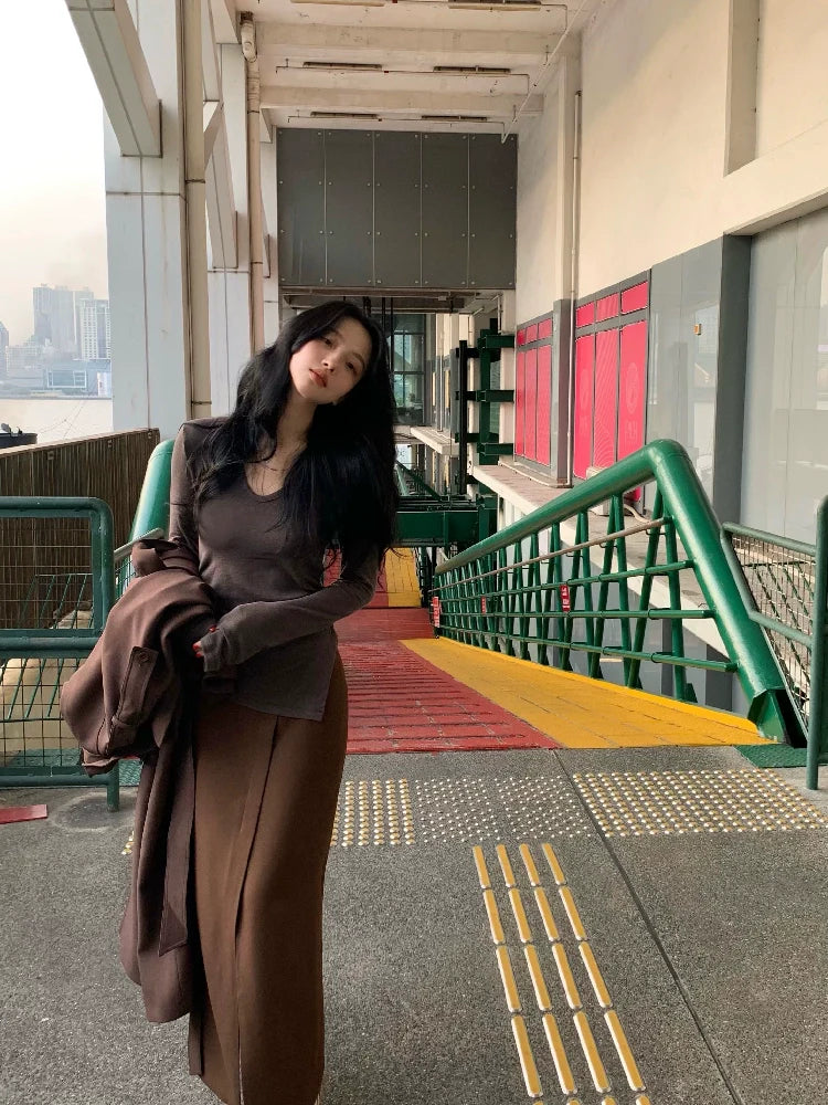 High-Waisted Front-Slit Pencil Skirt