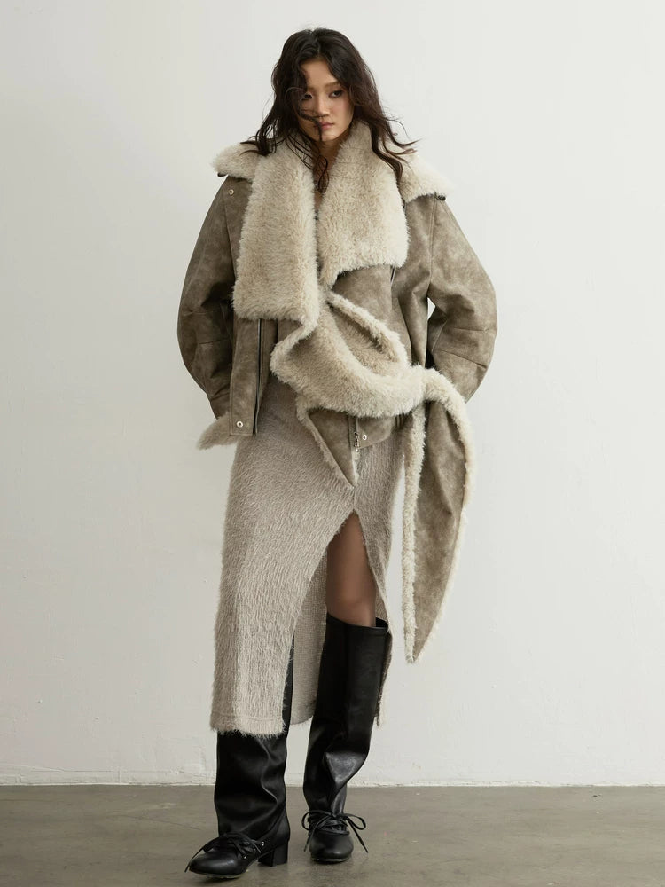 Taupe Shearling Aviator Jacket