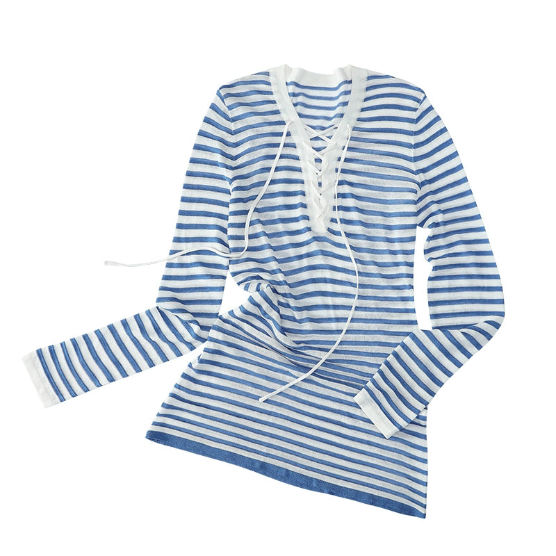 Nautical Lace-Up Striped Top