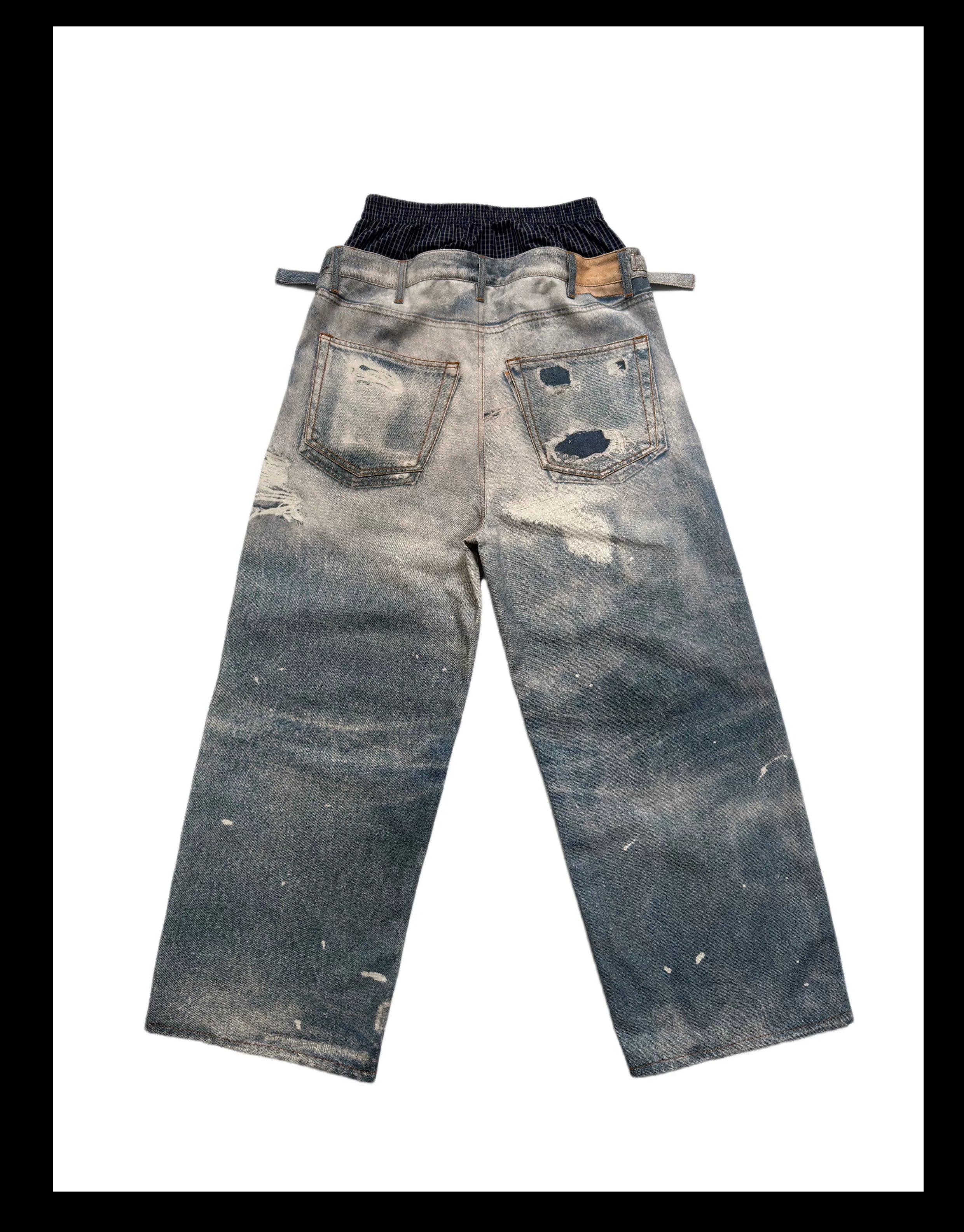 Glacier Wash Double-Waist Balloon Jeans