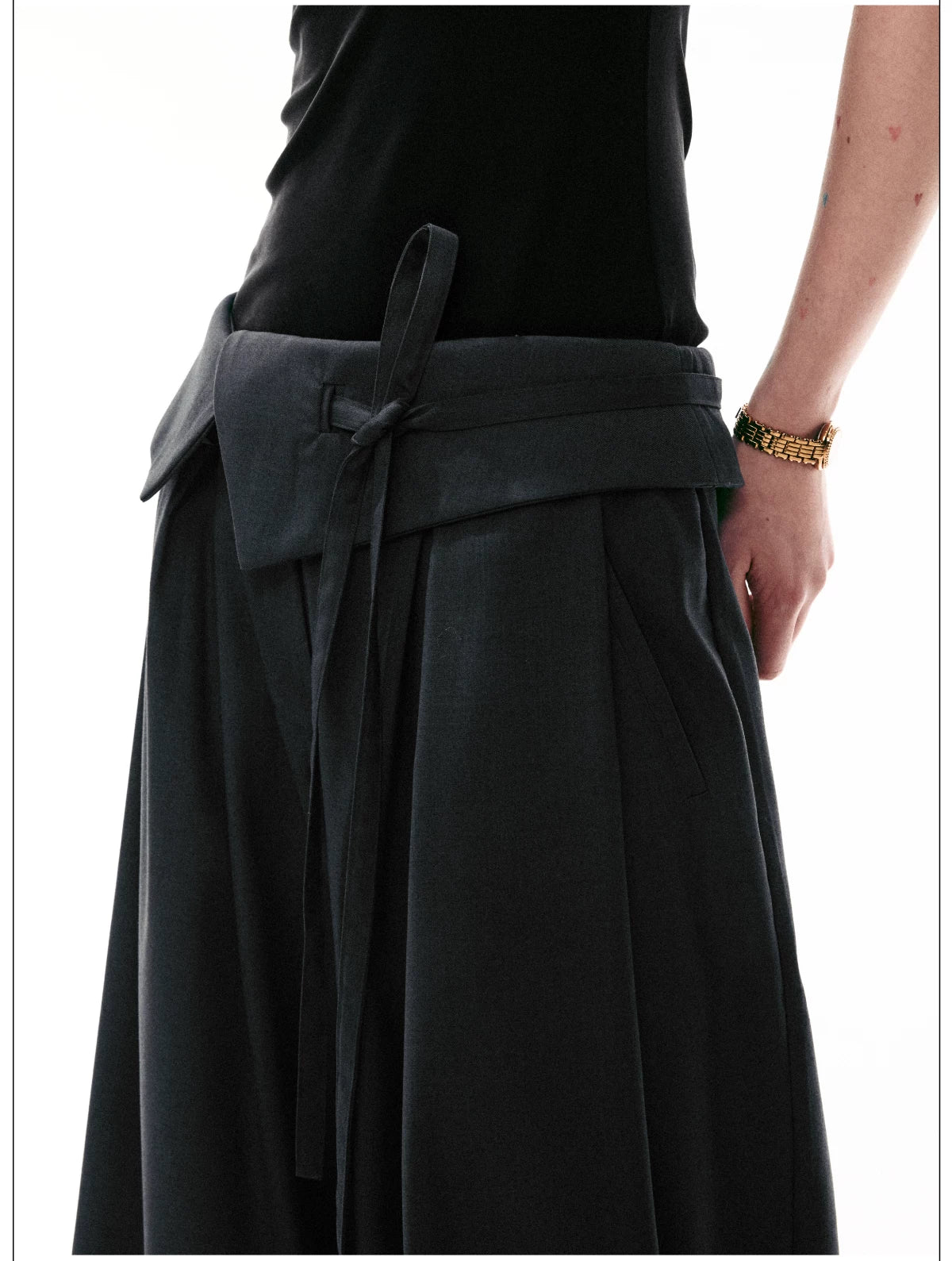 Foldover Tie-Waist Wide Trousers