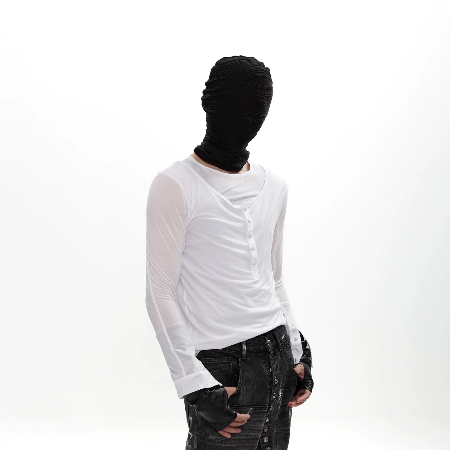 Shadow Veil Layered Ruched Henley Top