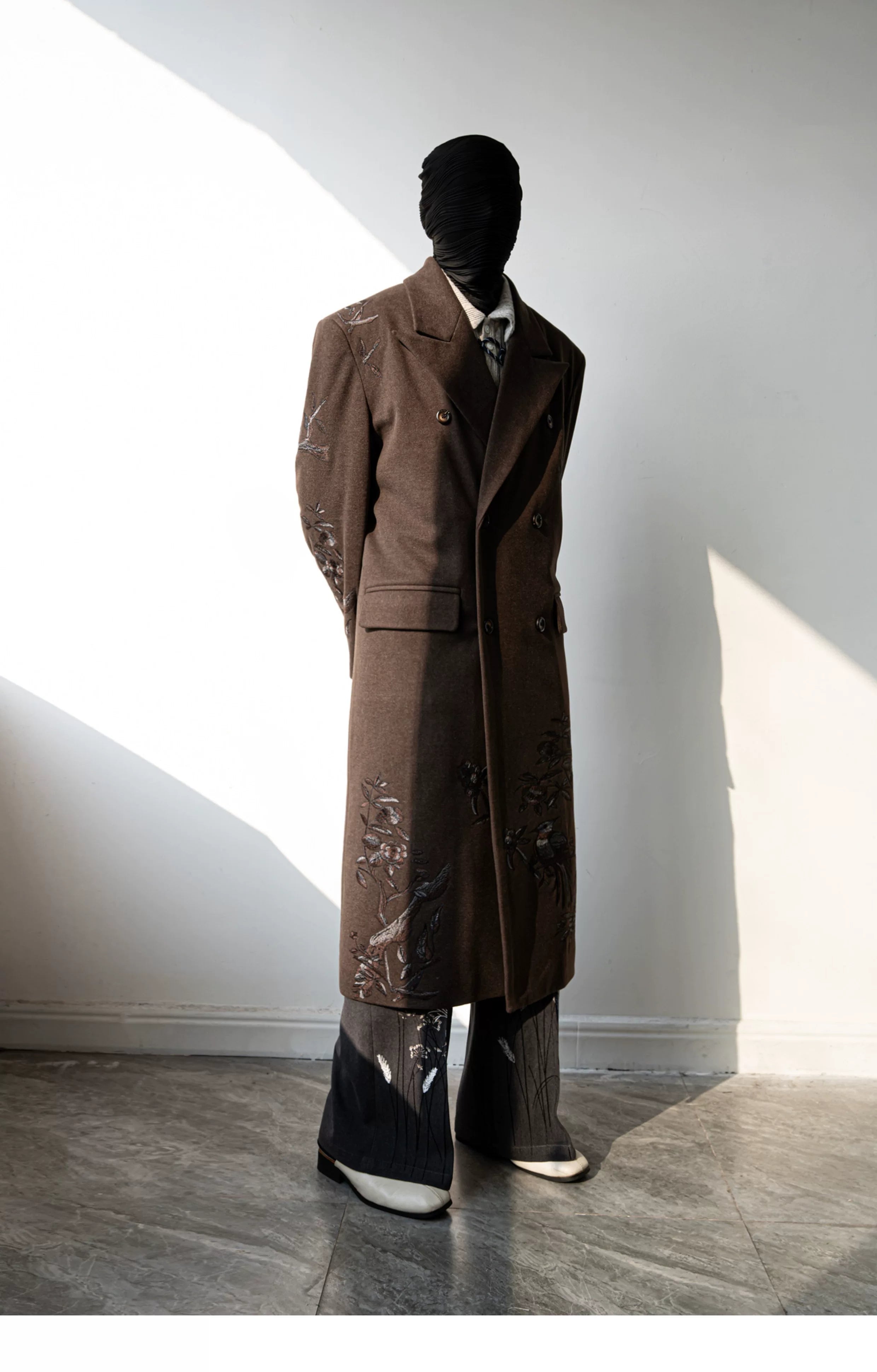 Nocturne Aviary Embroidered Wool Overcoat