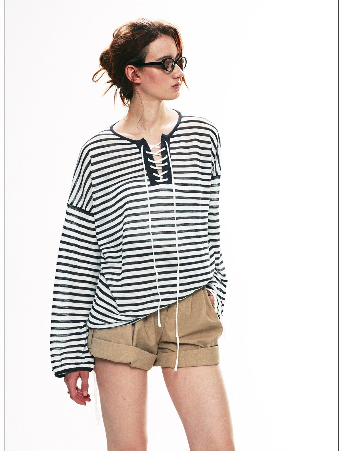 Nautical Lace-Up Striped Top