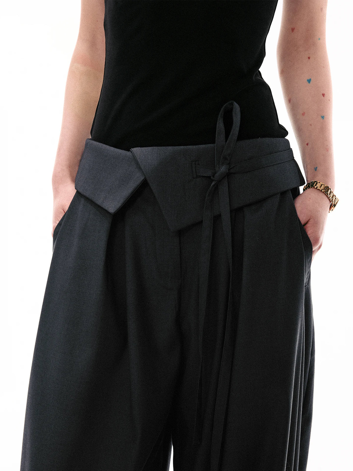 Foldover Tie-Waist Wide Trousers