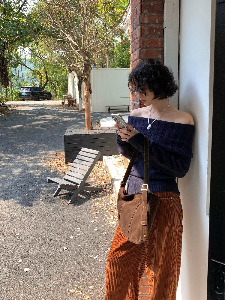 Retro Lazy Off-Shoulder Knit Sweater