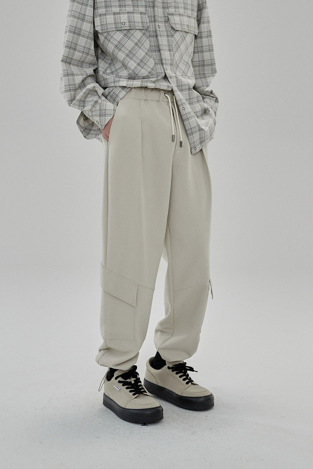 Draping Drawstring Cargo Casual Pants