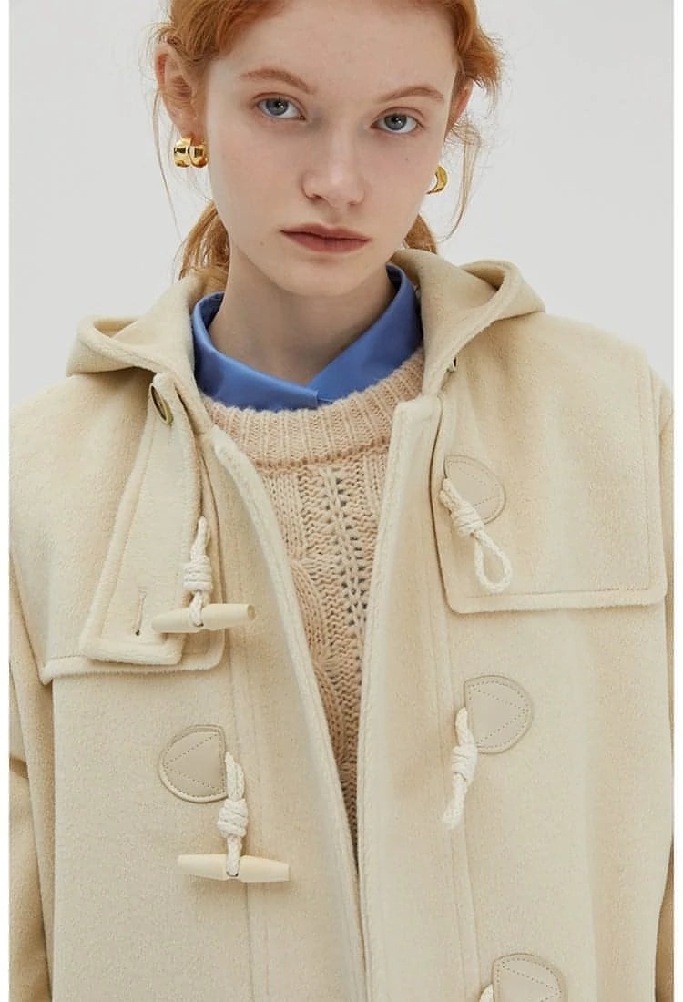 Winter Thicken College Style Hooded Mid-Length Melton Wool Coat - chiclara