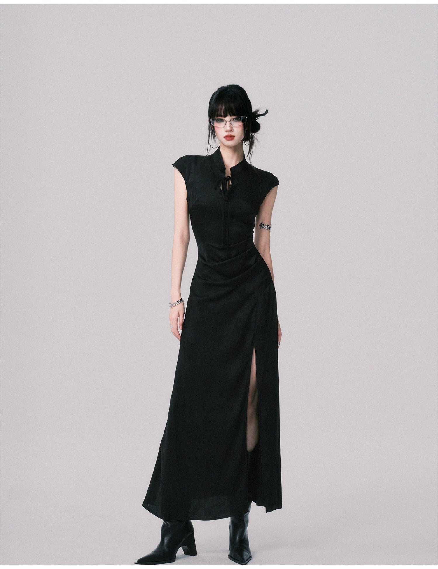 Midnight Cipher Cheongsam Maxi Dress