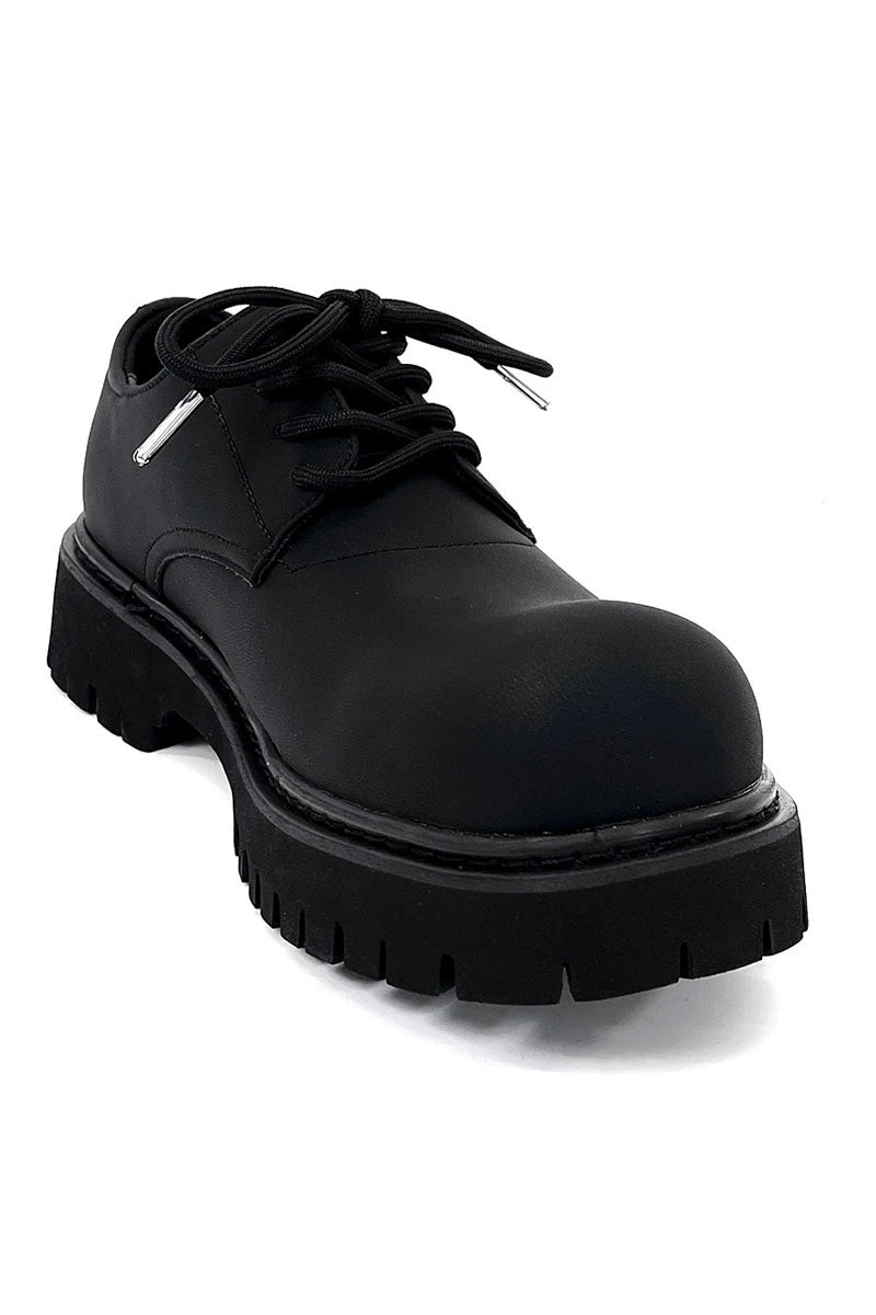 Chunky Black Matte and Glossy Platform Derby Shoes