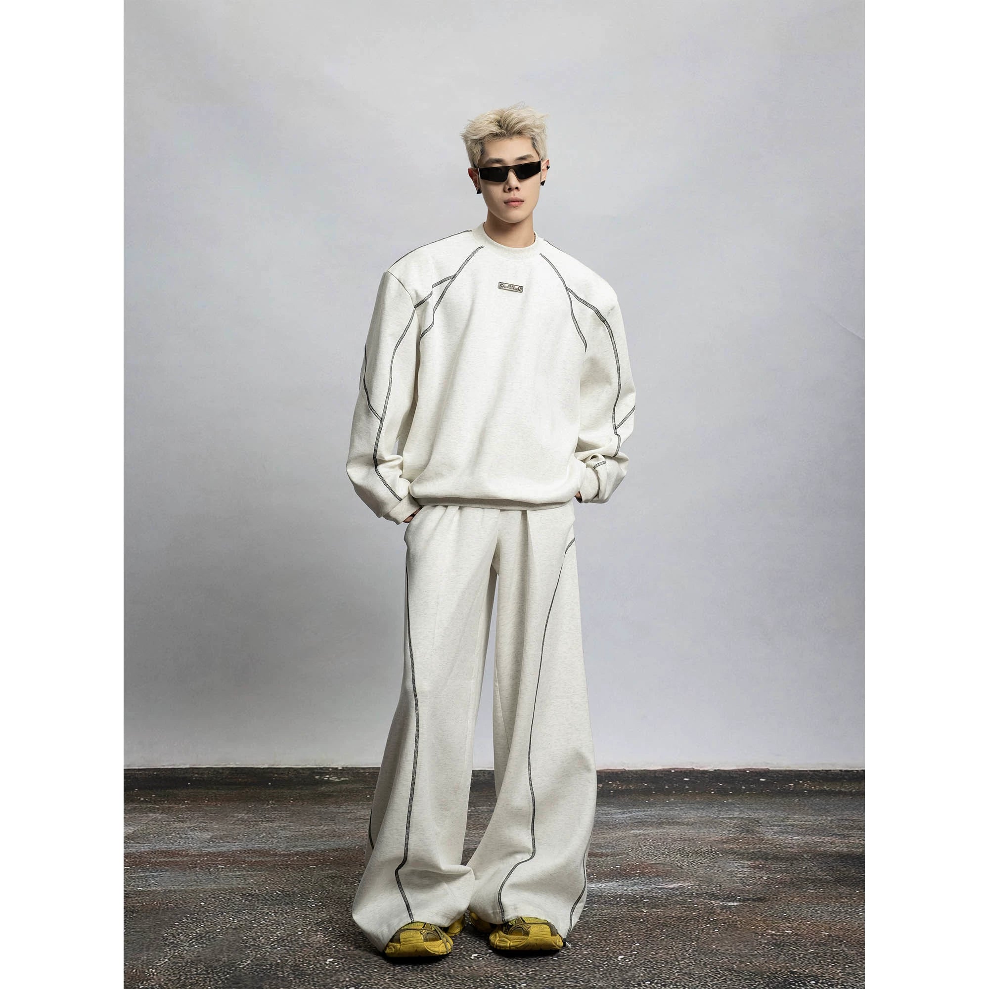 Wide Leg Contrast Stitch Sweatpants