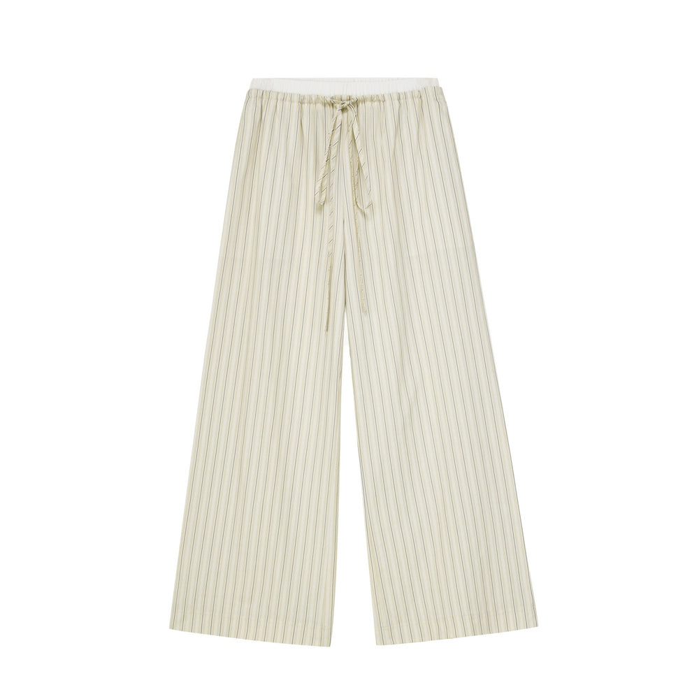 Cream Pinstriped Wide-Leg Palazzo Pants