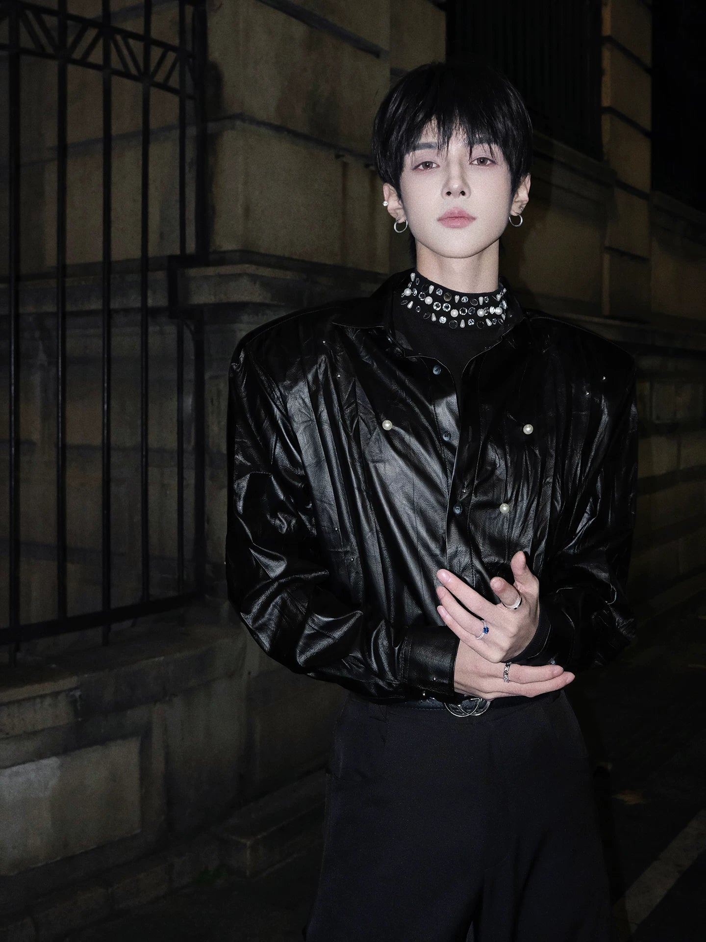 Midnight Prism Stud-Leather Eclipse Shirt
