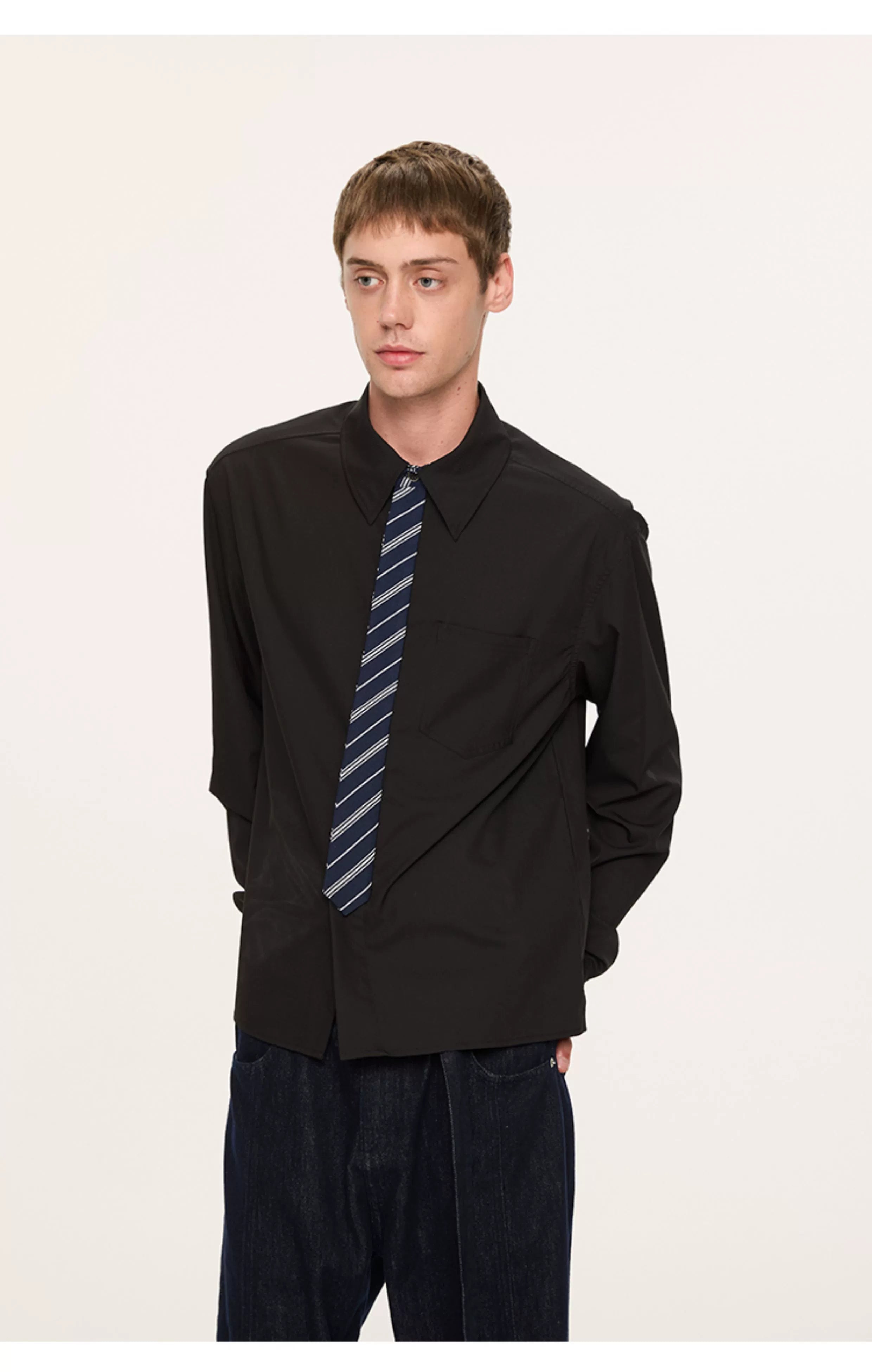 Contrast Collar Shirt and Tie Set