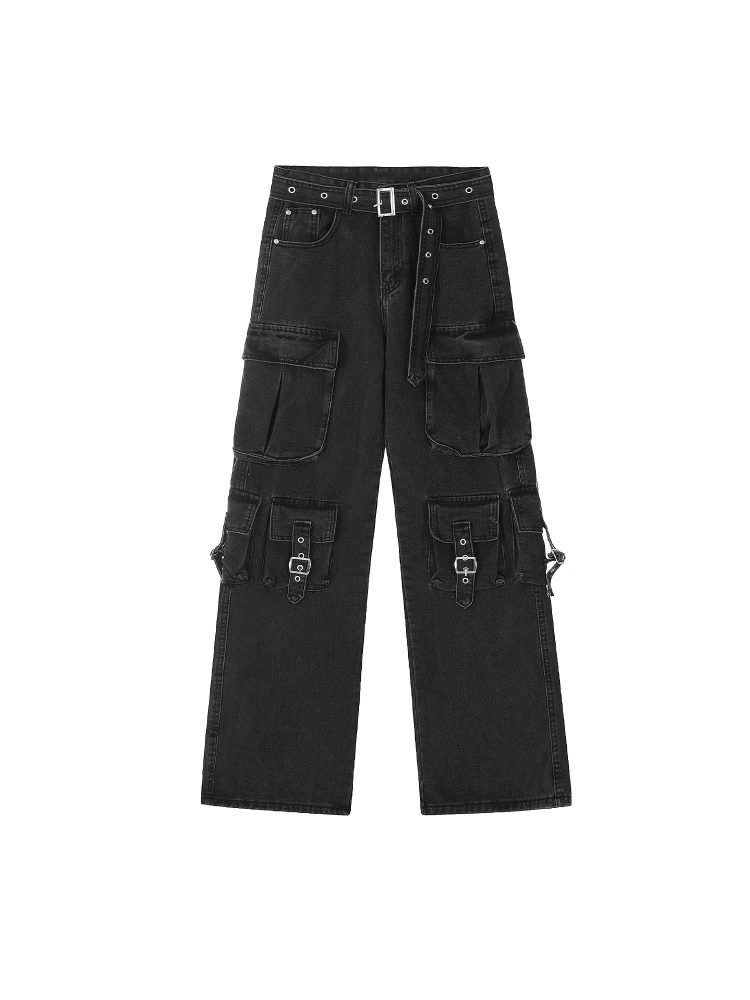 Men's Multi-Pocket Washed Wide-Leg Cargo Jeans