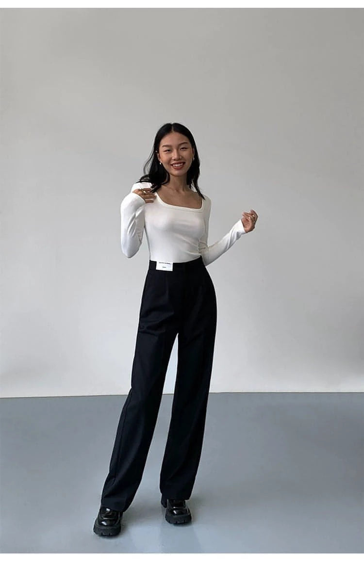 High-Waist Loose Wide-Leg Suit Trousers - chiclara