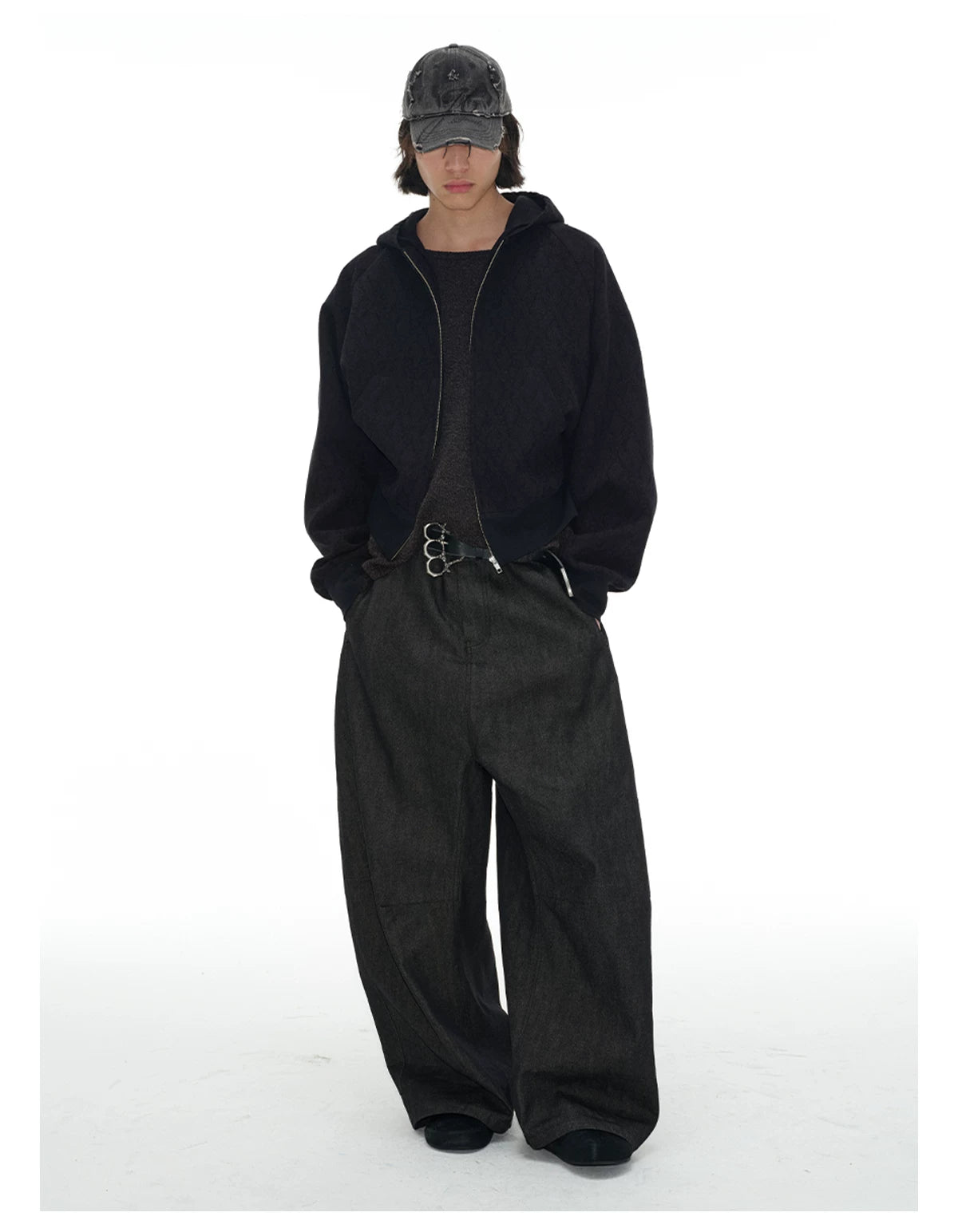 Charcoal Tonal-Jacquard Zip Hoodie