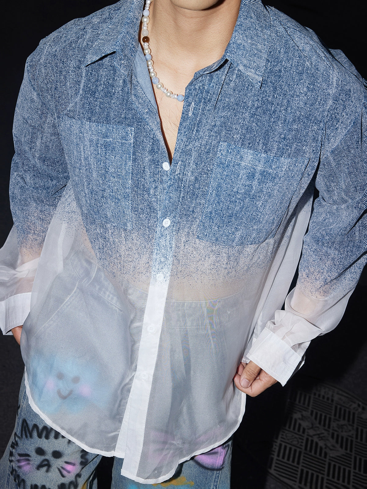 Ombre Denim Fade Button-Up Shirt