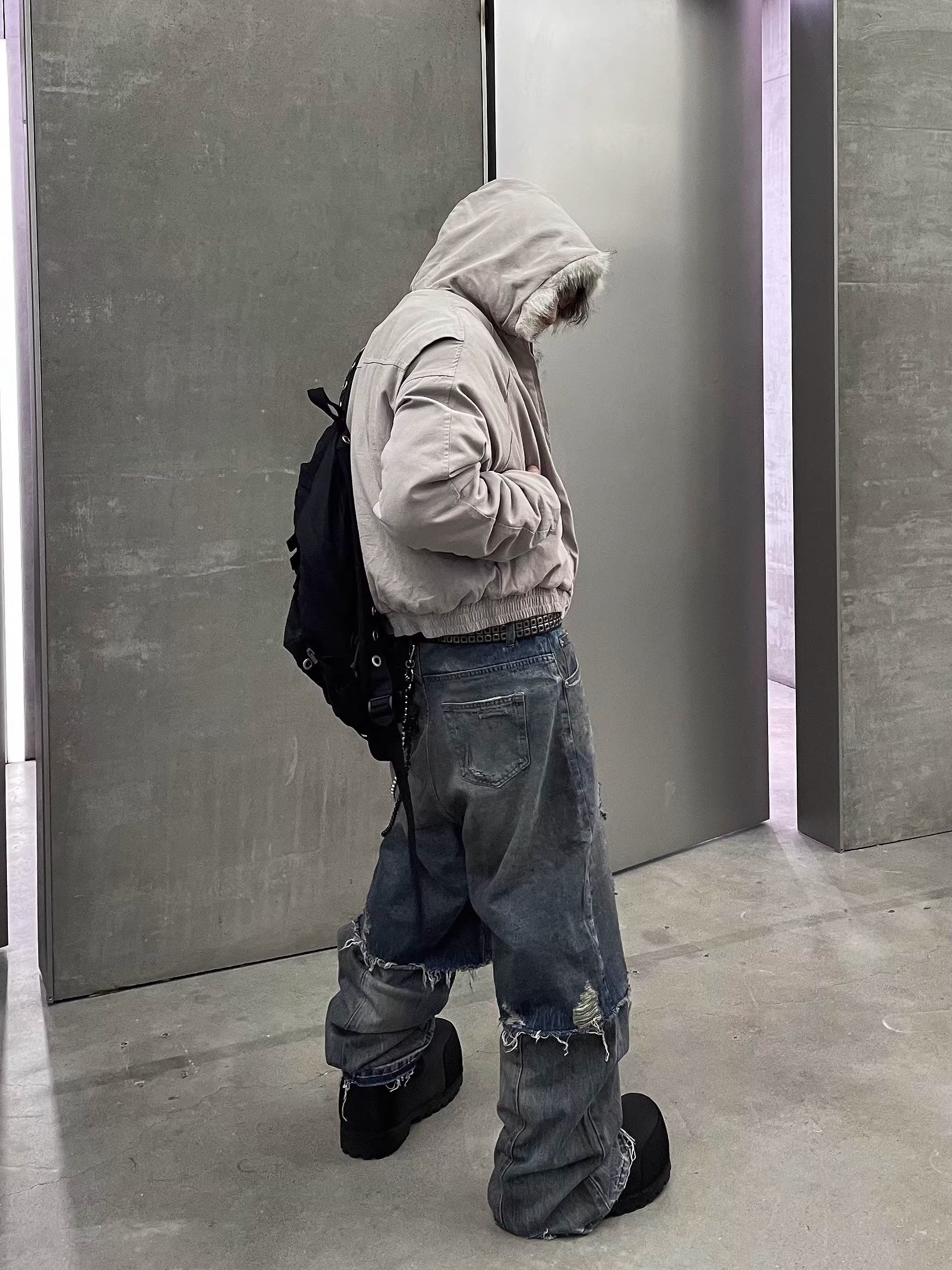 Patchwork Distressed Layered Wide-Leg Jeans