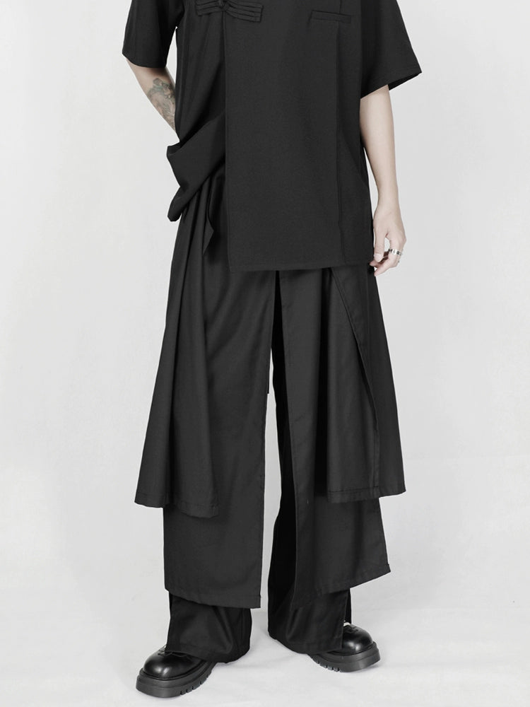 Avant-Garde Wide-Leg Draped Black Trousers