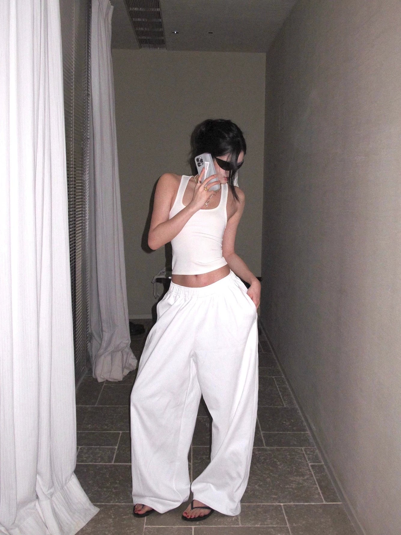 White Cotton Wide Leg Pants