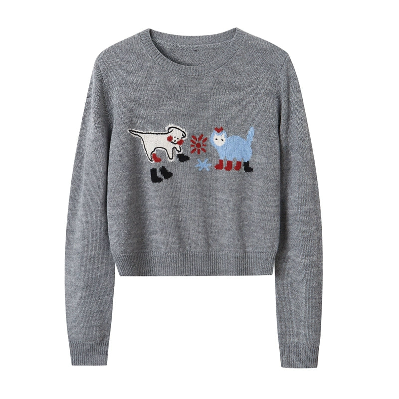 Playful Animal Embroidered Knit Sweater