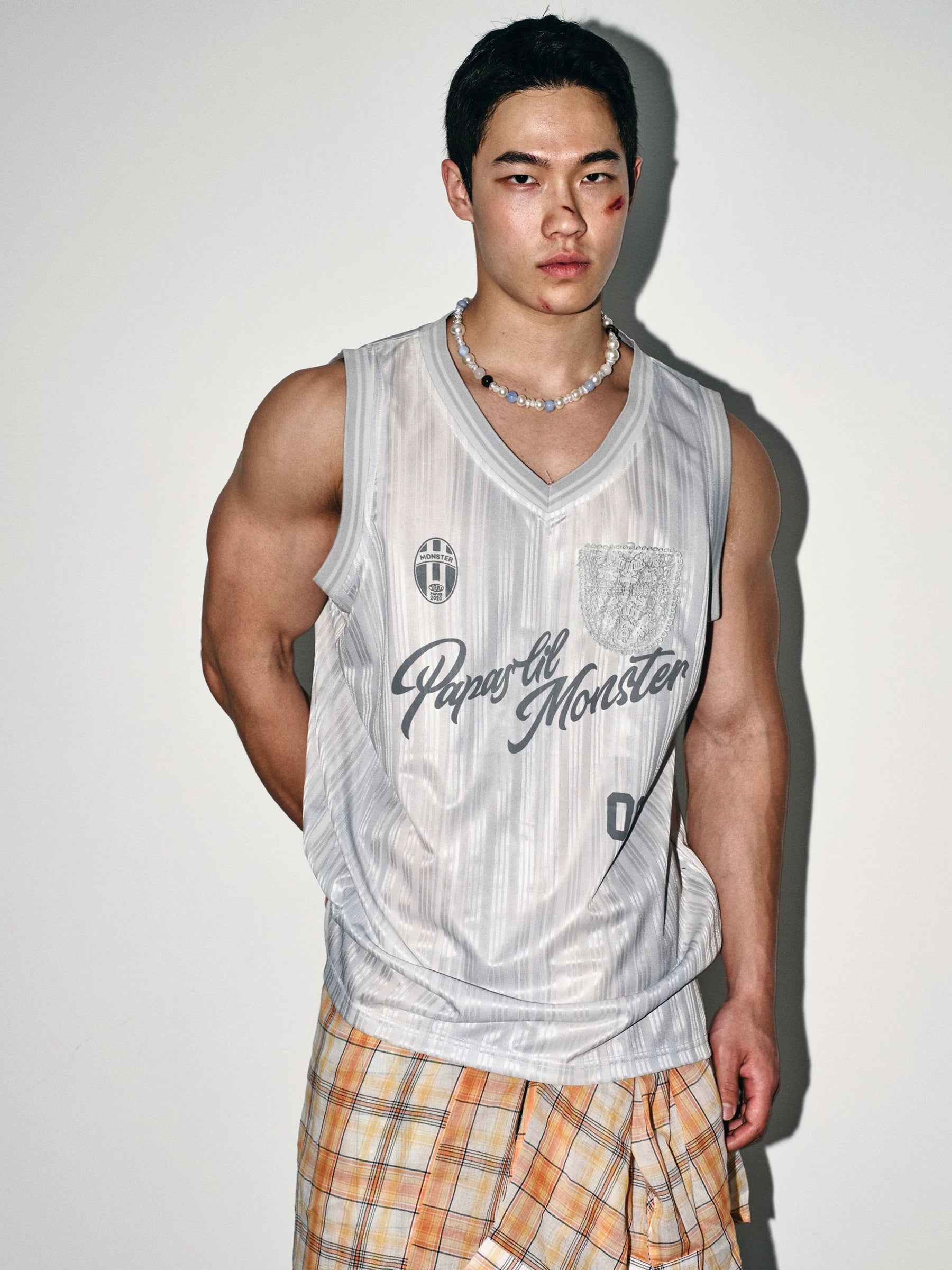 Silver Stripe Mesh Jersey Tank