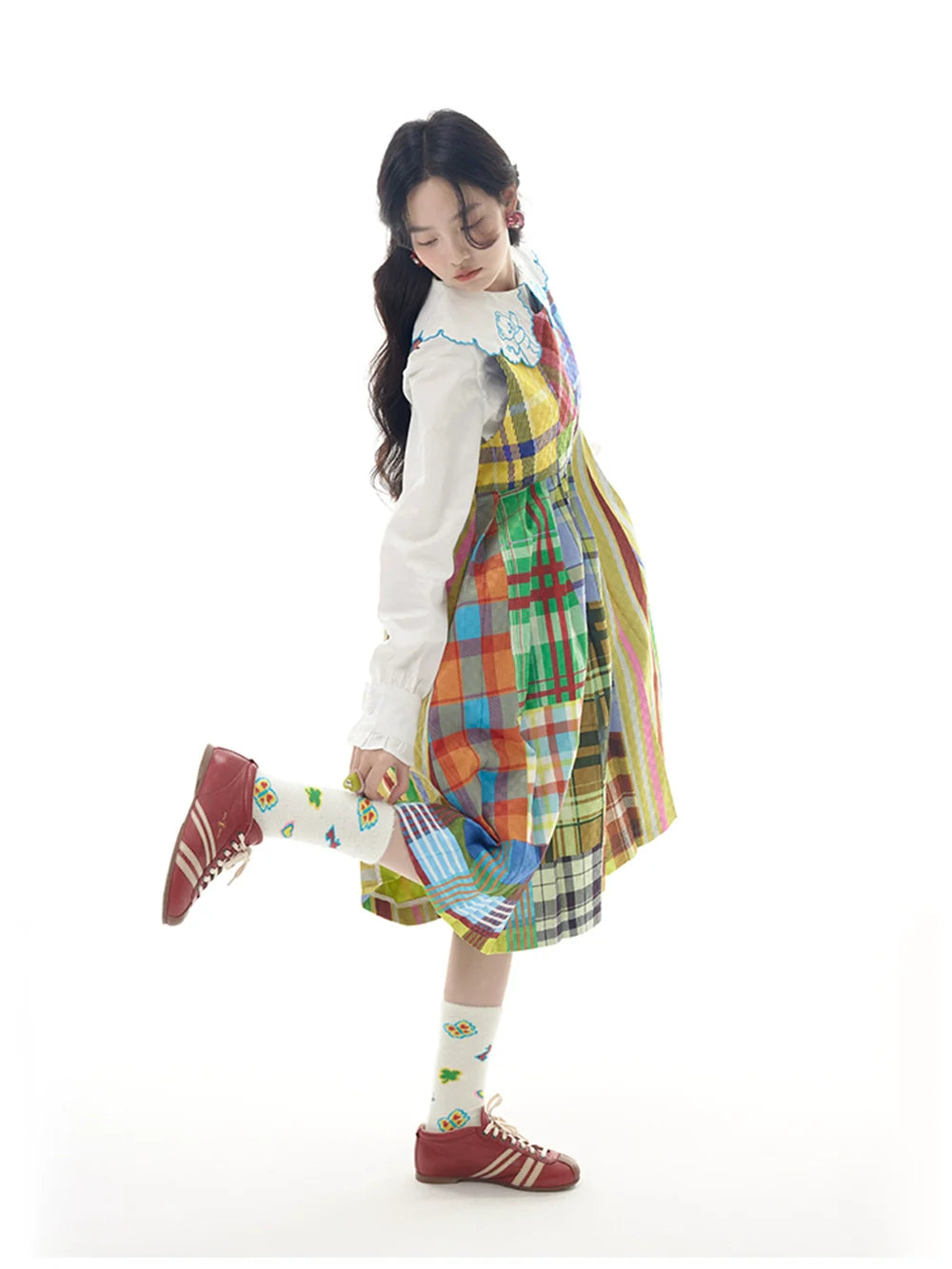 Rainbow Patchwork Plaid Sleeveless Tank Dress