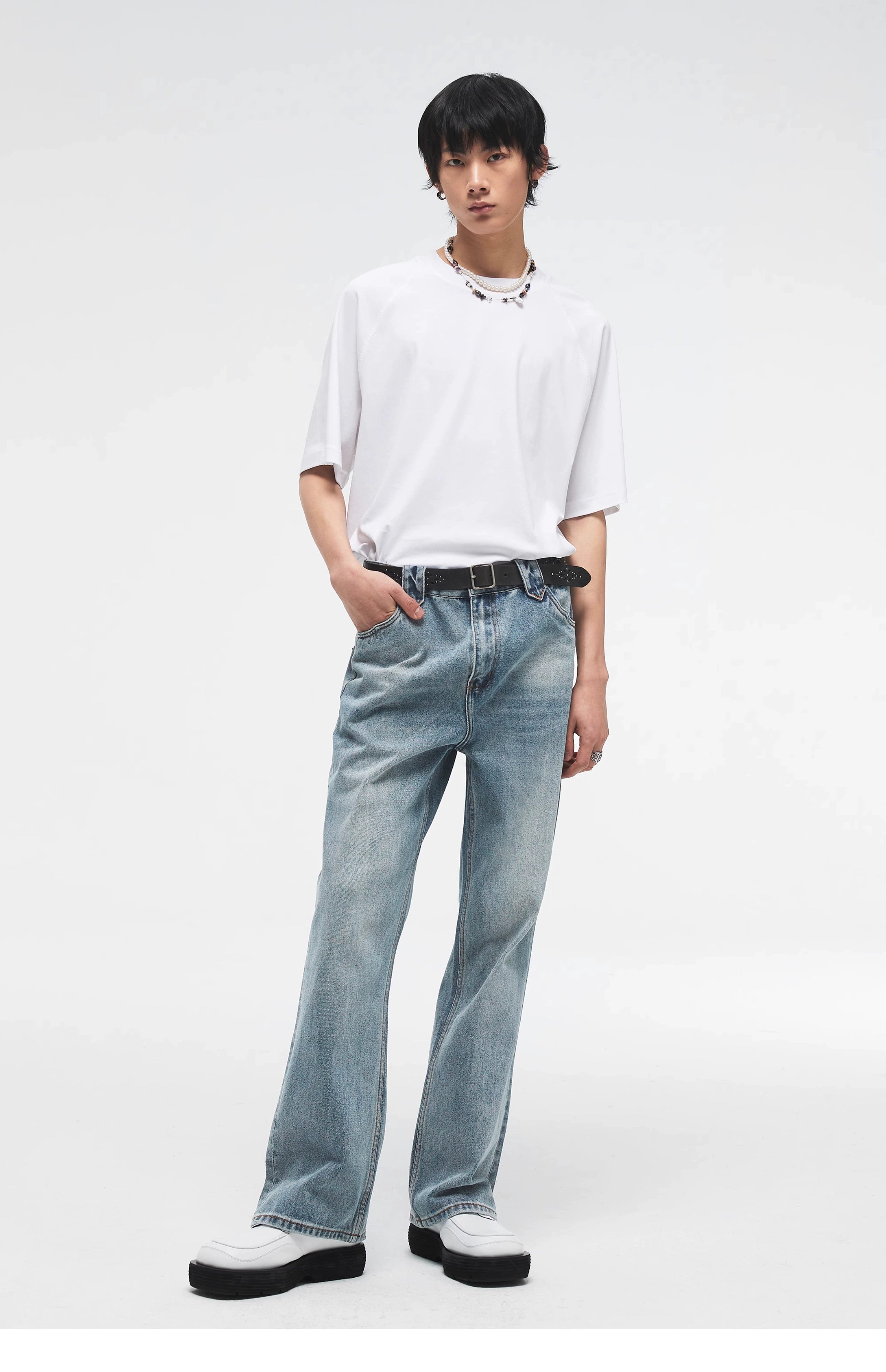 Light Wash Zip Straight-Leg Jeans