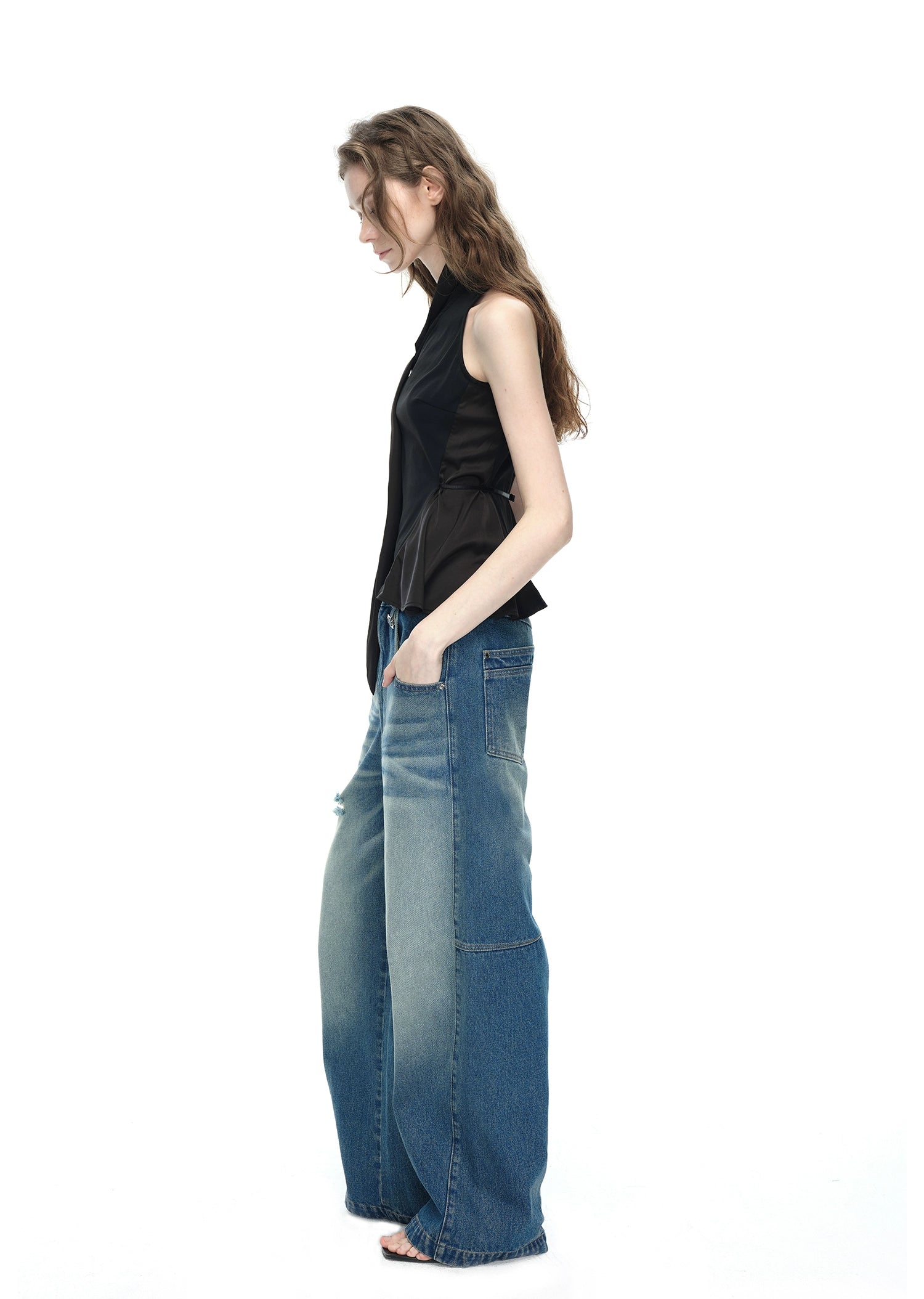 Black Asymmetrical Halter Top with Side Tie Detail