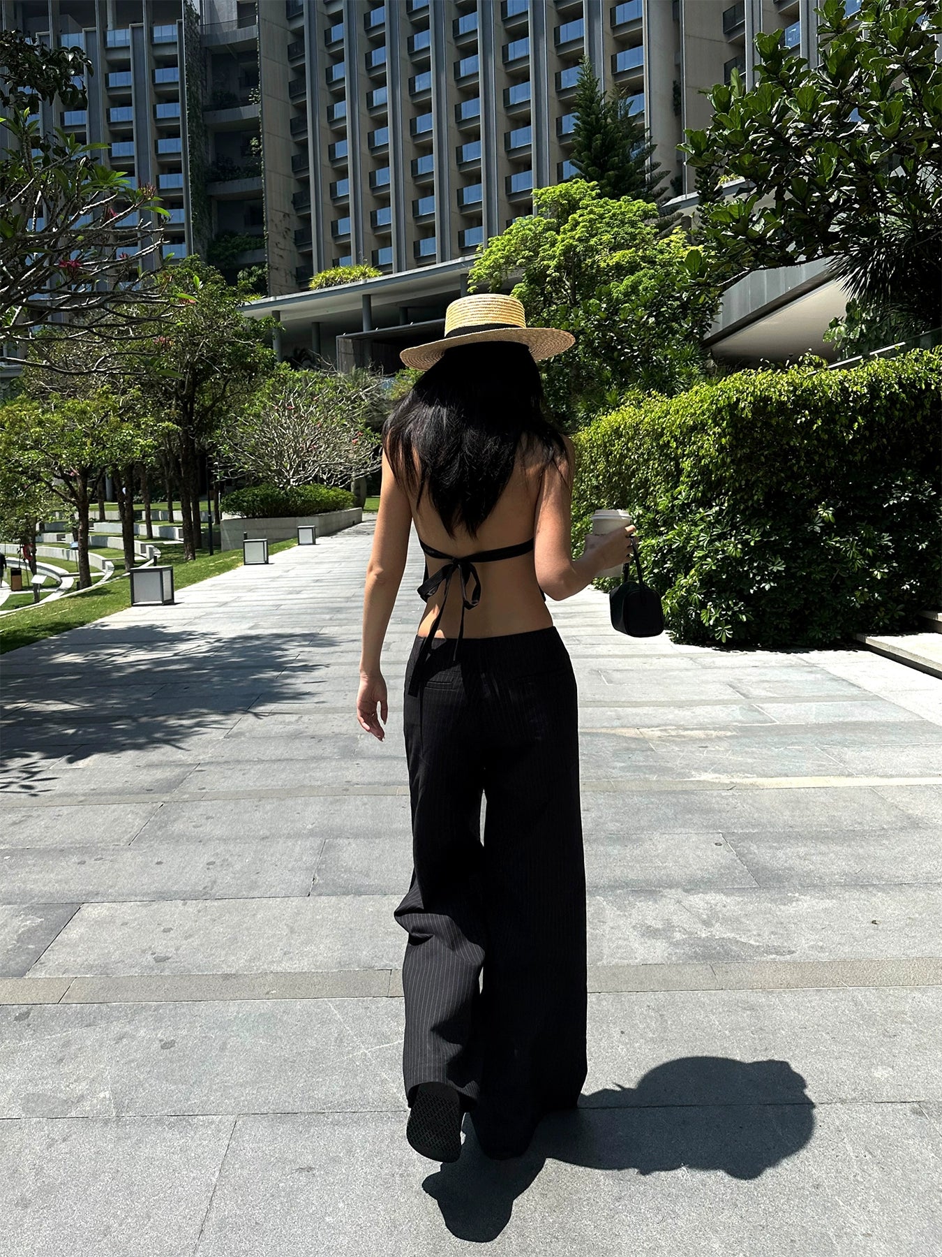 Black Pinstripe Wide Leg Pants