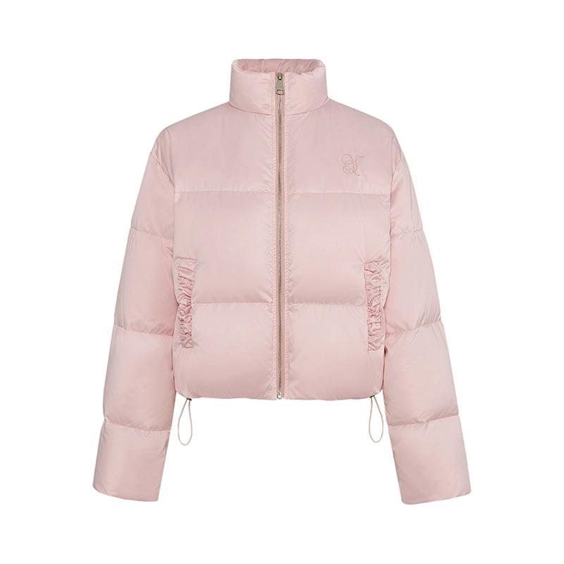 Golpe de chaqueta hinchadora recortada para mujer Pose - Pastel acolchado con cremallera con cremallera y bolsillos Ruchados