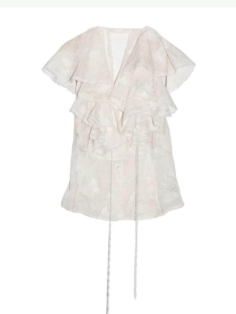 White Ruffle V-neck Sleeveless Blouse Top