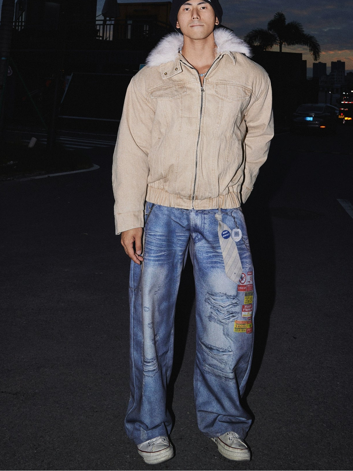 Frost Collar Zip Denim Jacket