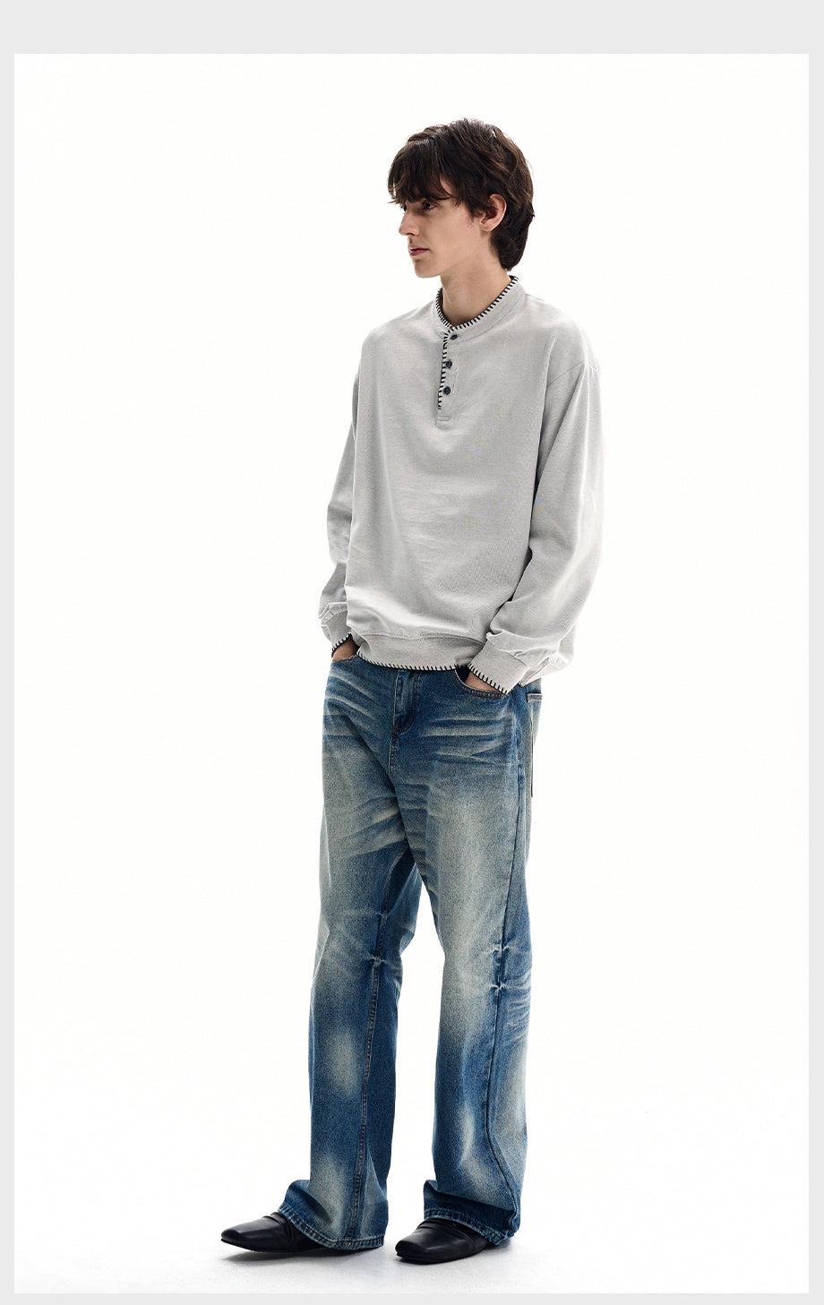 Ivory Stitch Henley Sweatshirt