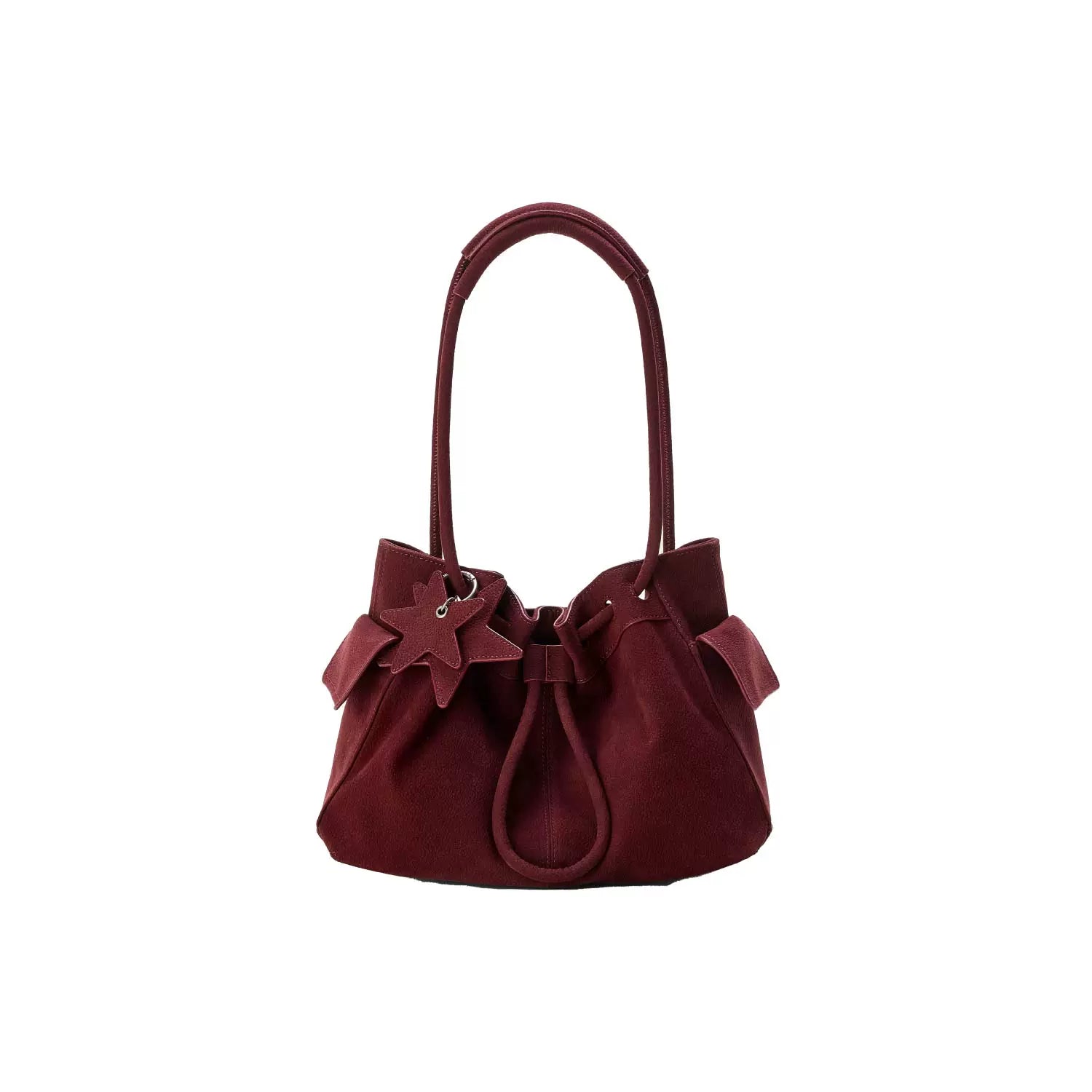 Drawstring Cloud Shoulder Bag - Berry Red / Small