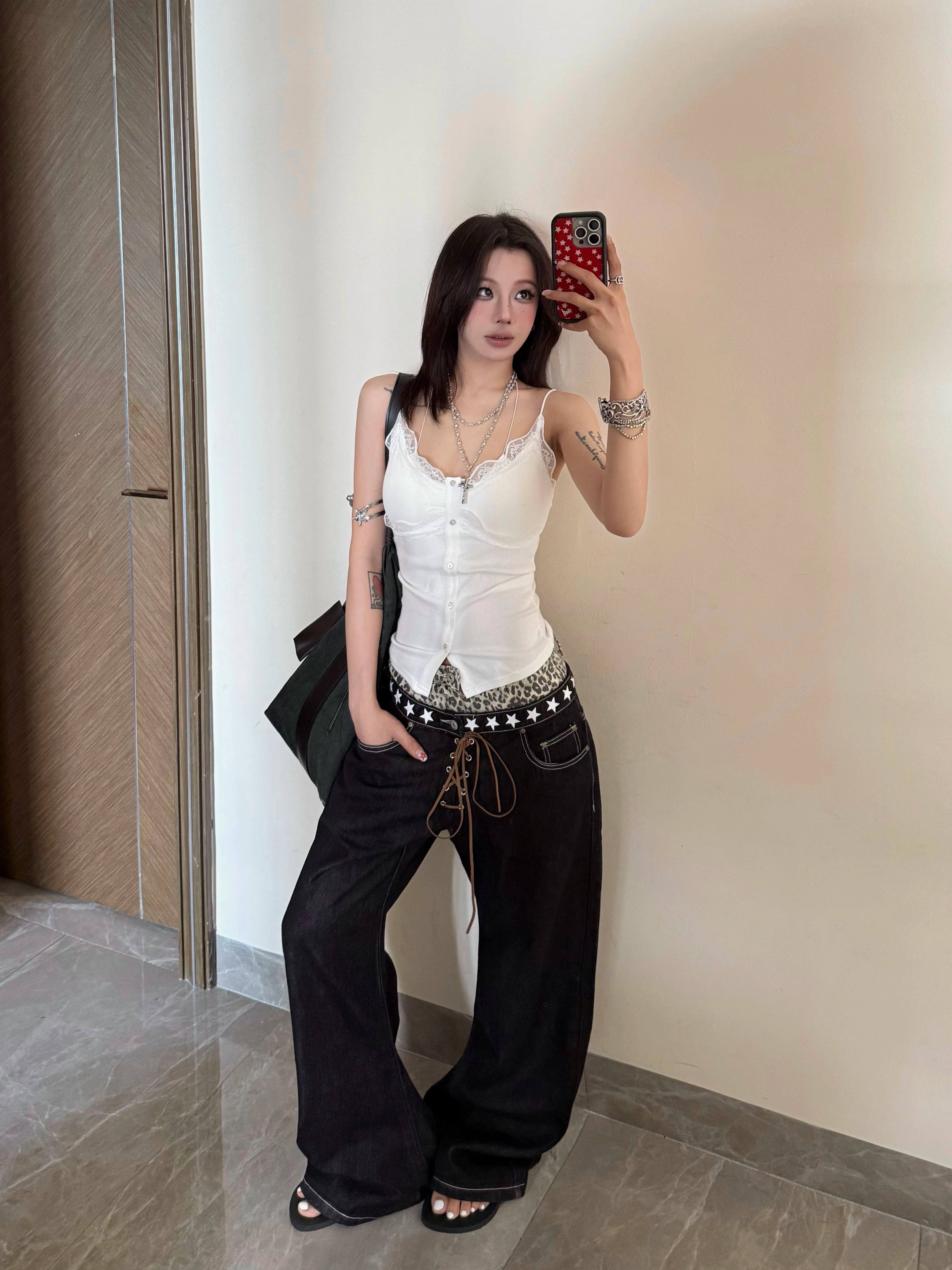 RogueStellar Lace-Up Wide Jeans