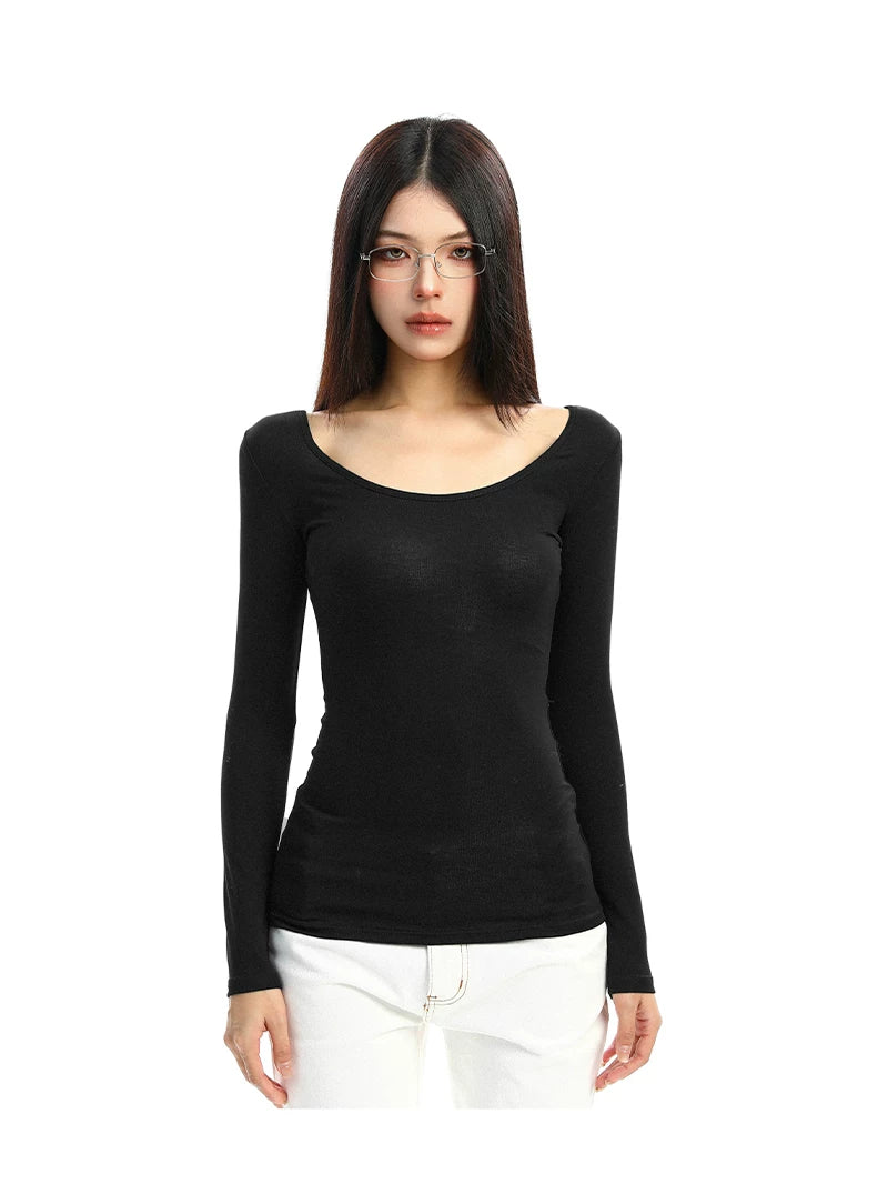 Lace Veil Scoop Neck Long Sleeve Top