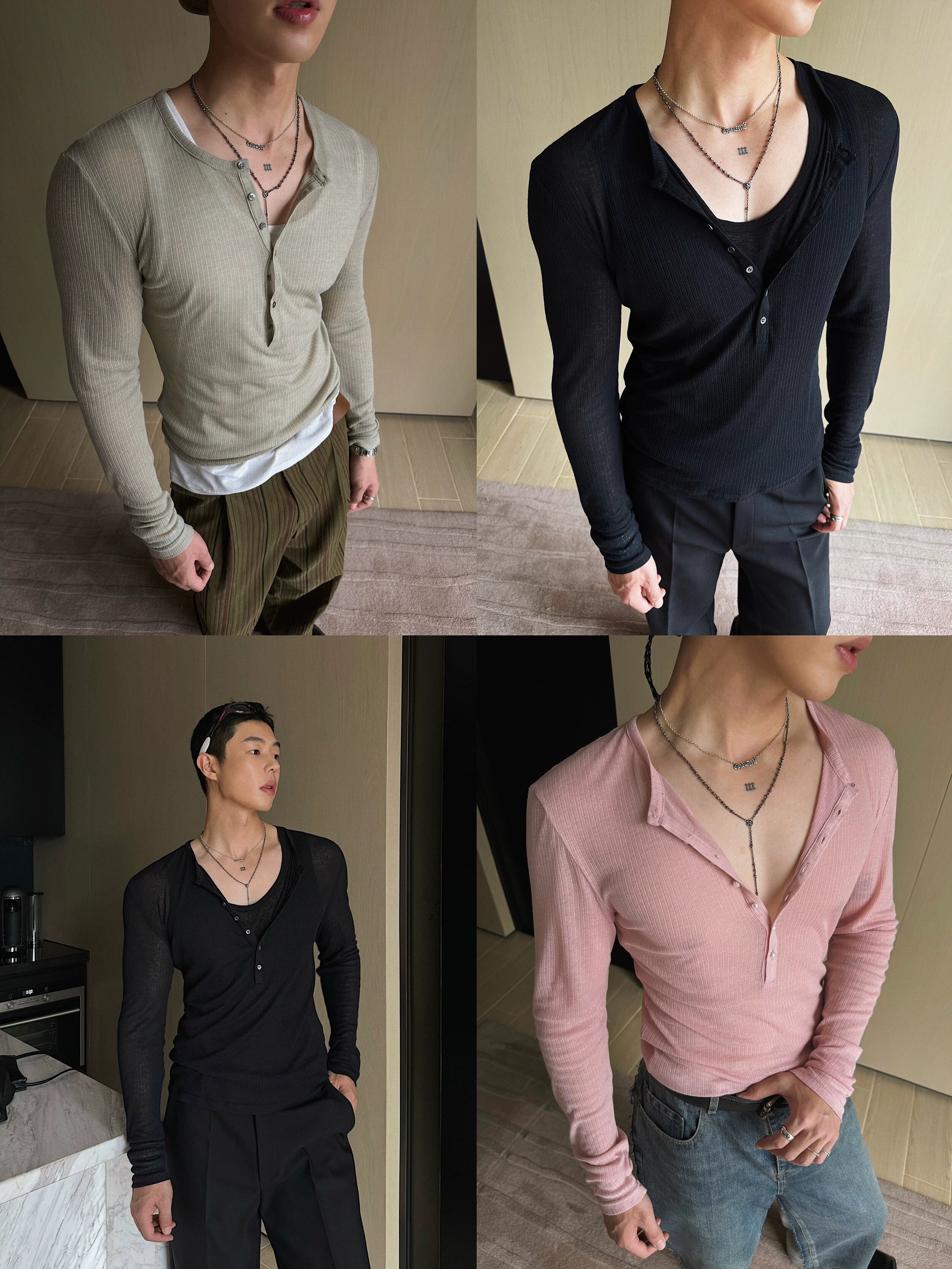 Black Henley Long Sleeve Knit Top