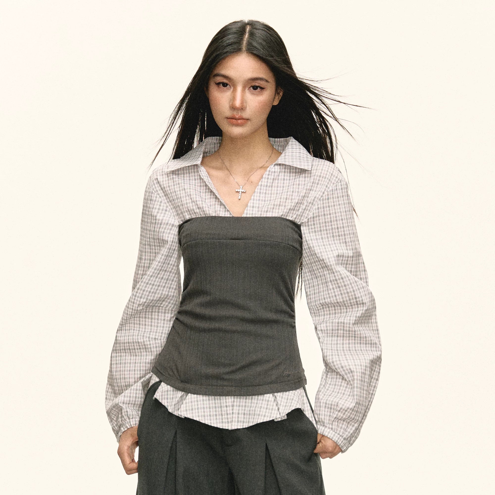 Layered Plaid Bustier Panel Top