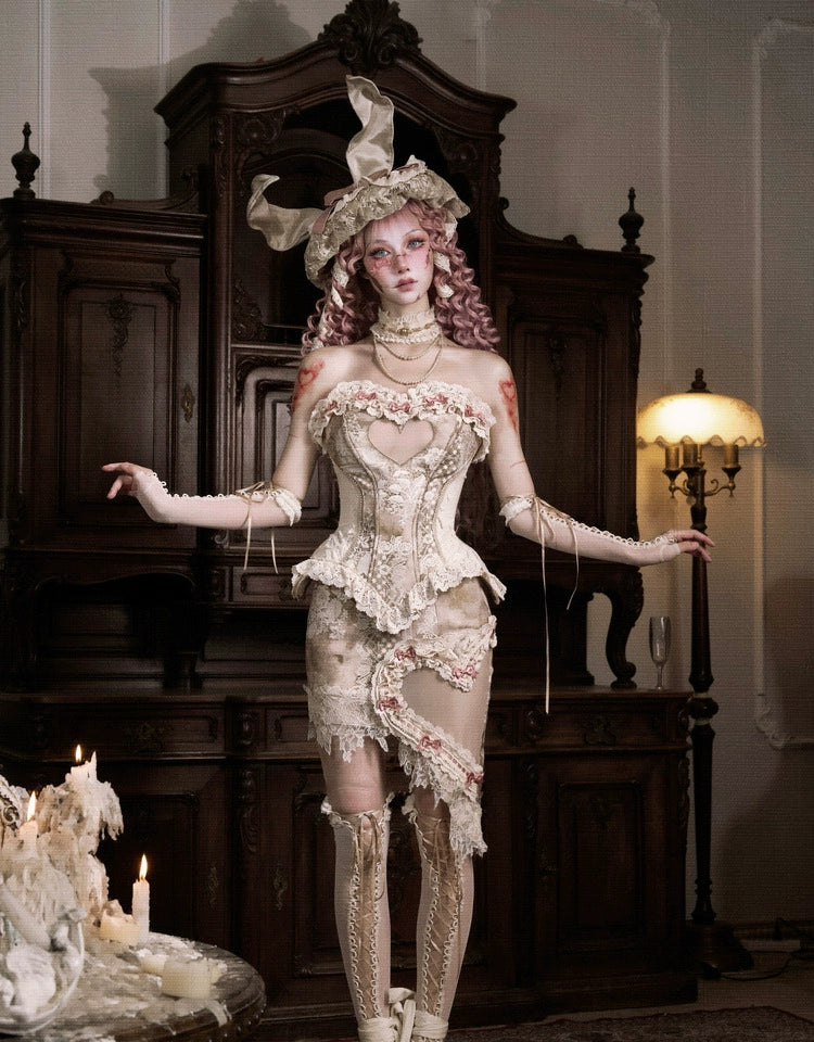 Vintage Lace Heart Patchwork Mini Skirt